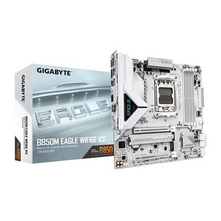 Gigabyte B850M Eagle WIFI6E ICE AMD AM5 Socket Motherboard, Micro ATX, 4x DDR5 Slots, 3x M.2 Sockets, Wi-Fi 6E, 2x DisplayPort /