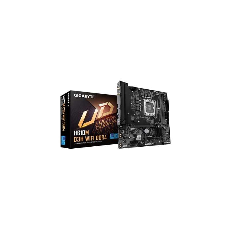 Gigabyte H610M D3H WIFI DDR4 Intel 1700 Socket Motherboard, Micro-ATX, 2x DDR4 Slots, 2x M.2 Socket, GbE LAN, Wi-Fi 5, 1x HDMI P