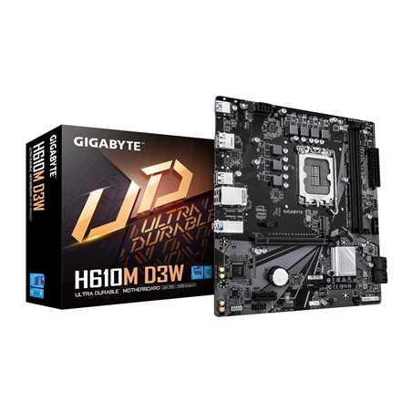 Gigabyte H610M D3W (Rev. 1.1) Intel 1700 Socket Motherboard, Micro-ATX, 2x DDR5 Slots, 1x M.2 Socket, GbE LAN, 1x DisplayPort / 
