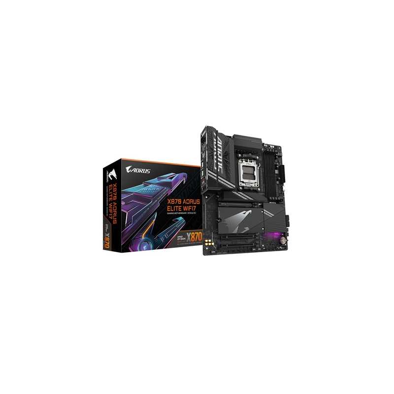 Gigabyte X870 AORUS ELITE WIFI7 AMD AM5 Socket Motherboard, ATX, 4x DDR5 Slots, 4x M.2 Sockets, Fitted I/O Shield, 2.5GbE LAN, W