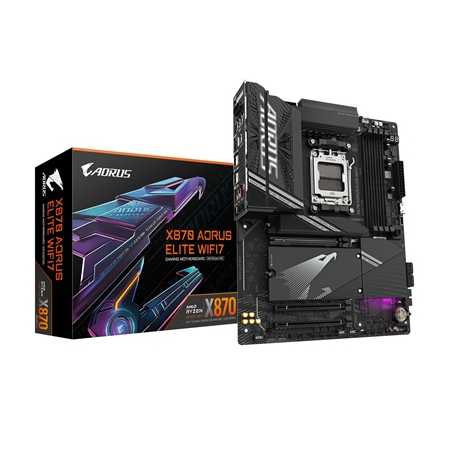 Gigabyte X870 AORUS ELITE WIFI7 AMD AM5 Socket Motherboard, ATX, 4x DDR5 Slots, 4x M.2 Sockets, Fitted I/O Shield, 2.5GbE LAN, W