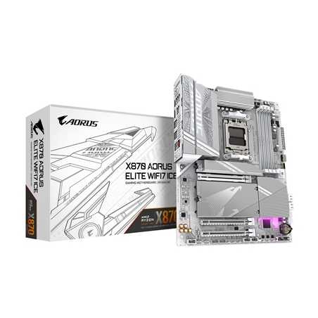 Gigabyte X870 AORUS ELITE WIFI7 ICE AMD AM5 Socket Motherboard, ATX, 4x DDR5 Slots, 4x M.2 Sockets, Fitted I/O Shield, 2.5GbE LA