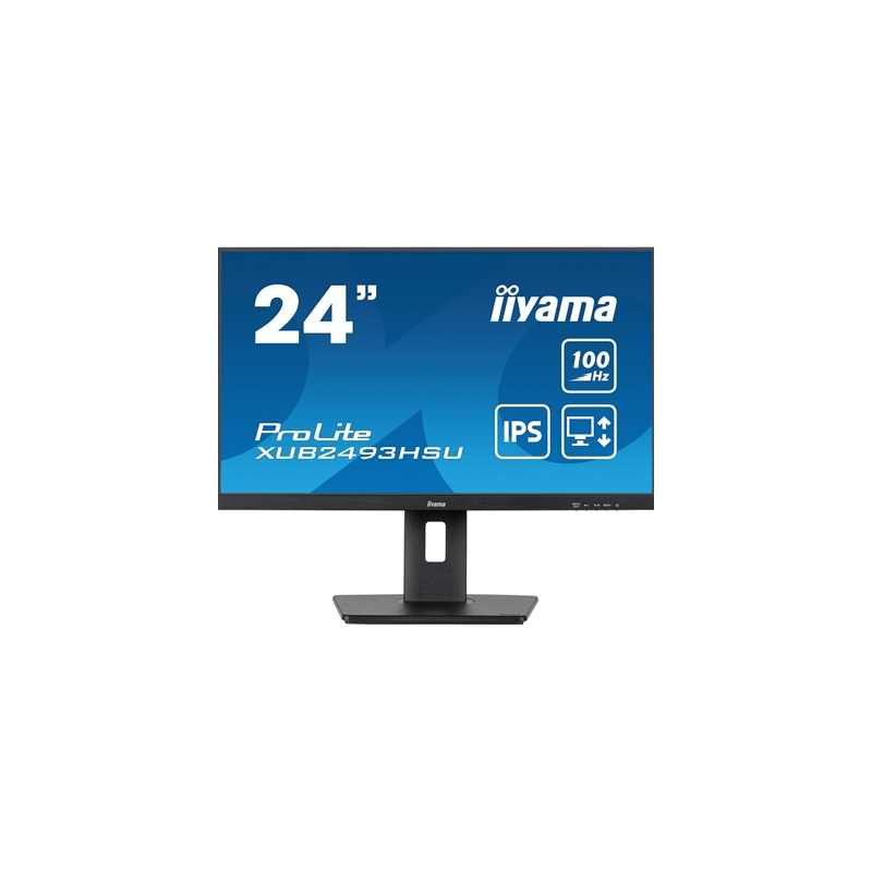 iiyama PROLITE XUB2493HSU-B7 24 Inch IPS Monitor, Full HD, 1ms, 100Hz, USB Hub x 2, HDMI, DisplayPort, Speakers, Black, Internal