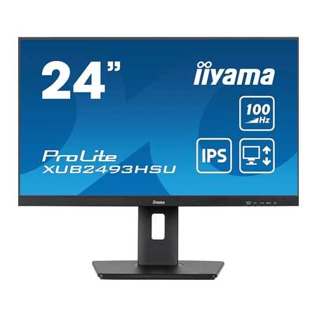 iiyama PROLITE XUB2493HSU-B7 24 Inch IPS Monitor, Full HD, 1ms, 100Hz, USB Hub x 2, HDMI, DisplayPort, Speakers, Black, Internal
