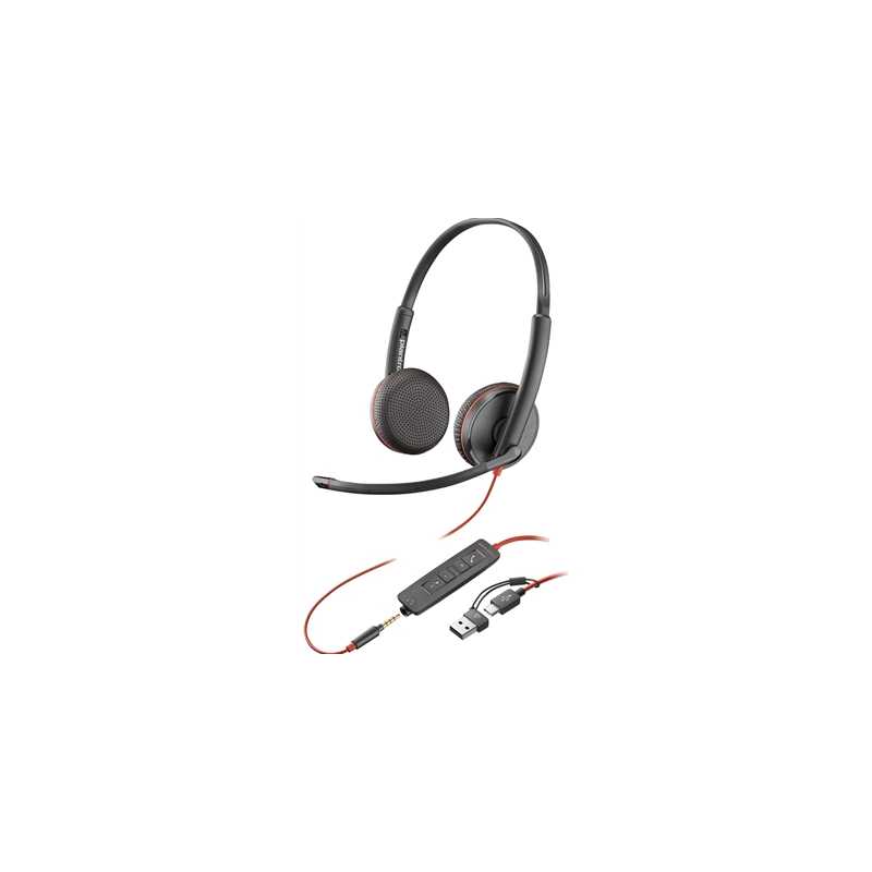 Plantronics Blackwire 3225 Stereo USB-C Headset with 3.5mm Jack & USB-C/A Adapter (Bulk Pack- Non-Retail)