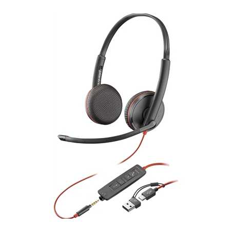 Plantronics Blackwire 3225 Stereo USB-C Headset with 3.5mm Jack & USB-C/A Adapter (Bulk Pack- Non-Retail)