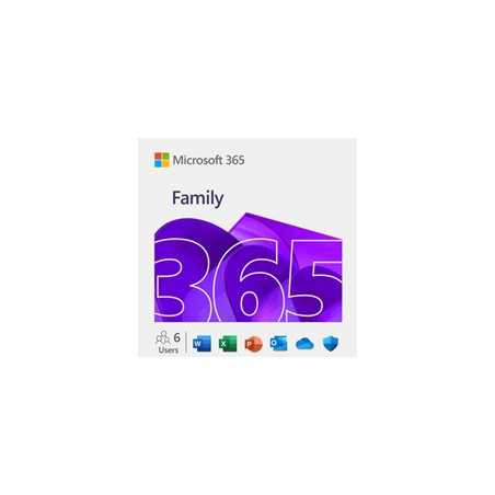 Microsoft 365 Family Medialess Latest Version - 1 Year Subscription 6 Users, up to 5 devices  - Electronic Download ESD