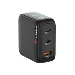 Verbatim Mini GaN Charger 100W With Display, 100W 3-Port + 100W USB-C to USB-C Cable