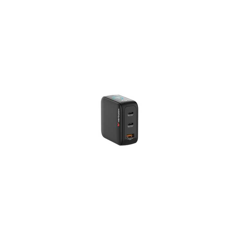 Verbatim Mini GaN Charger 100W With Display, 100W 3-Port + 100W USB-C to USB-C Cable