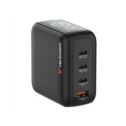 Verbatim Mini GaN Charger 140W With Display, 140W 4-Port + 140W USB-C to USB-C Cable