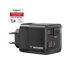 Verbatim (32217) GaN Wall Charger 65W 2 Port with Retractable Cable