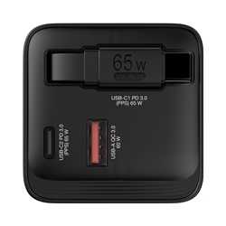 Verbatim (32217) GaN Wall Charger 65W 2 Port with Retractable Cable