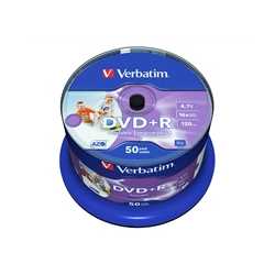 Verbatim (43512) DVD+R 16X 4.7GB 50 Pack Spindle Wide Inkjet Printable No ID