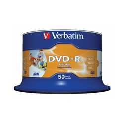 Verbatim (43533)DVD-R 16X 4.7GB 50 Pack Spindle Wide Inkjet Printable No ID