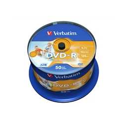 Verbatim (43533)DVD-R 16X 4.7GB 50 Pack Spindle Wide Inkjet Printable No ID