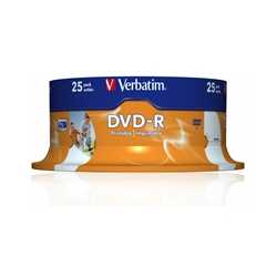 Verbatim (43538) DVD-R Wide Inkjet Printable ID Branded 25 Pack Spindle 4.7GB 16X