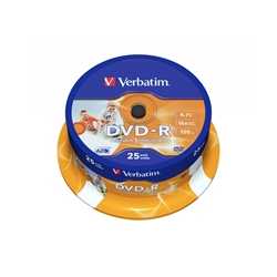 Verbatim (43538) DVD-R Wide Inkjet Printable ID Branded 25 Pack Spindle 4.7GB 16X