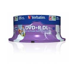 Verbatim (43667)DVD+R Double Layer 8.5GB 8X Wide Printable 25 Pack Spindle No ID