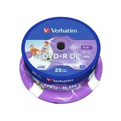 Verbatim (43667)DVD+R Double Layer 8.5GB 8X Wide Printable 25 Pack Spindle No ID