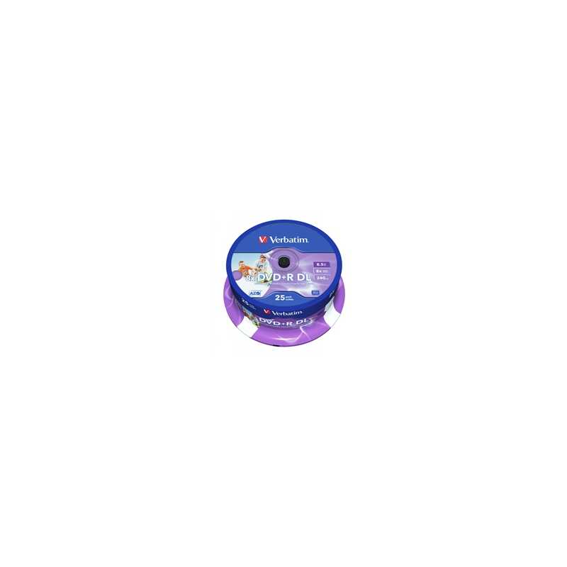Verbatim (43667)DVD+R Double Layer 8.5GB 8X Wide Printable 25 Pack Spindle No ID