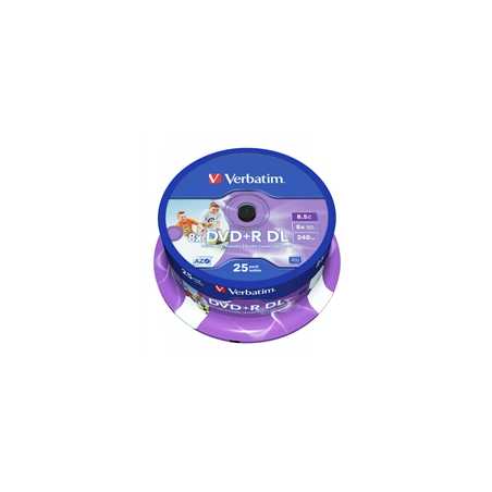 Verbatim (43667)DVD+R Double Layer 8.5GB 8X Wide Printable 25 Pack Spindle No ID