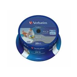 Verbatim (43811) BD-R SL Datalife 25GB 6X 25 Pack Spindle Wide Printable NO ID