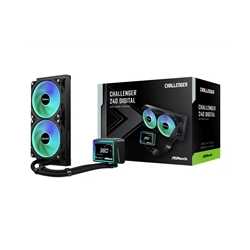 ASRock Challenger 240 Digital AIO Liquid CPU Cooler, 240mm Radiator, Dual 120mm PWM ARGB Fans, 3" Digital Display, Intel LGA170