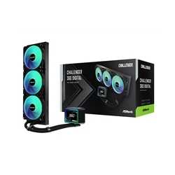 ASRock Challenger 360 Digital AIO Liquid CPU Cooler, 360mm Radiator, Triple 120mm PWM ARGB Fans, 3? Digital Display, Intel LGA17