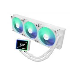 ASRock Challenger 360 Digital White AIO Liquid CPU Cooler, 360mm Radiator, Triple 120mm PWM ARGB Fans, 3? Digital Display, Intel