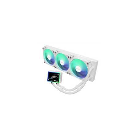 ASRock Challenger 360 Digital White AIO Liquid CPU Cooler, 360mm Radiator, Triple 120mm PWM ARGB Fans, 3? Digital Display, Intel
