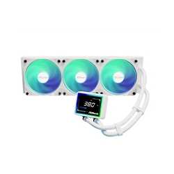 ASRock Challenger 360 Digital White AIO Liquid CPU Cooler, 360mm Radiator, Triple 120mm PWM ARGB Fans, 3? Digital Display, Intel