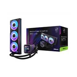 ASRock Phantom Gaming 360 LCD AIO Liquid CPU Cooler, 360mm Radiator, Triple 120mm PWM ARGB Fans, LCD Display, Intel LGA1700/1851