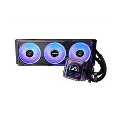 ASRock Phantom Gaming 360 LCD AIO Liquid CPU Cooler, 360mm Radiator, Triple 120mm PWM ARGB Fans, LCD Display, Intel LGA1700/1851