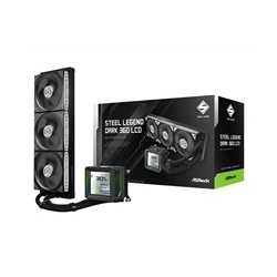 ASRock Steel Legend Dark 360 LCD AIO Liquid CPU Cooler, 360mm Radiator, Triple 120mm PWM ARGB Fans, LCD Display, Intel LGA1700/1