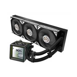 ASRock Steel Legend Dark 360 LCD AIO Liquid CPU Cooler, 360mm Radiator, Triple 120mm PWM ARGB Fans, LCD Display, Intel LGA1700/1