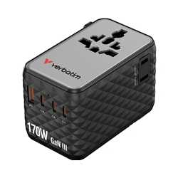 Verbatim (30190) Charge 'n' Travel 170W Universal Travel Adapter Black, Charge Up To 6 Devices AT Once
