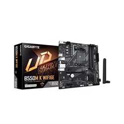 Gigabyte B550M K WIFI6E AMD AM4 Socket Motherboard, Micro-ATX, 4x DDR4 Slots, 2x M.2 Socket, GbE LAN, Wi-Fi 6E, 1x DisplayPort /