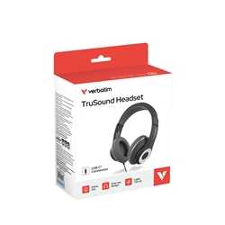 Verbatim TruSound USB-C Over-Ear Headset With In-Line Microphone, Black
