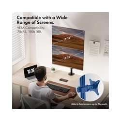 VonHaus Vertical Double Monitor Stand for 13-32" Screens, Twin Monitor Mount with Clamp, Height Adjustable, Easy Assemble Stand