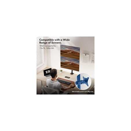 VonHaus Vertical Double Monitor Stand for 13-32" Screens, Twin Monitor Mount with Clamp, Height Adjustable, Easy Assemble Stand