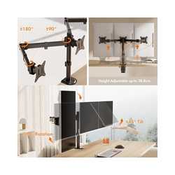 VonHaus Triple Monitor Stand for 17-27" Screens, Three Screen Monitor Mount with Desk Clamp, Height Adjustable, Easy Assemble S