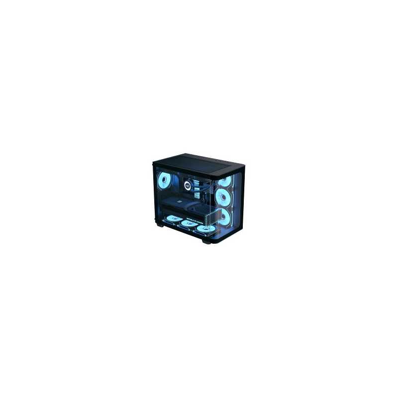 Aerocool (ACCM-PN01043.11) Dual-chamber PC case, Curved glass panelling, 4 x pre-installed 120mm ARGB fans, 450mm GPU clearance,