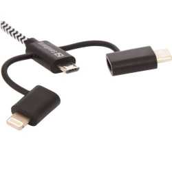 Sandberg 3-in-1 Sync & Charg Cable, Lightning, Micro USB & USB-C, 1 Metre, 5 Year Warranty