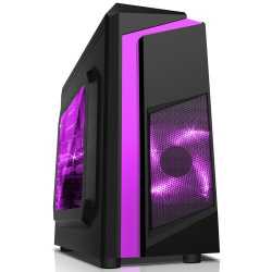 Spire F3 Micro ATX Gaming Case with Windows, No PSU, Purple LED Fan, Black with Purple Stripe, Card Reader