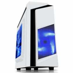 Spire F3 Micro ATX Gaming Case with Windows, No PSU, Blue LED Fan, White with Black Stripe, Card Reader