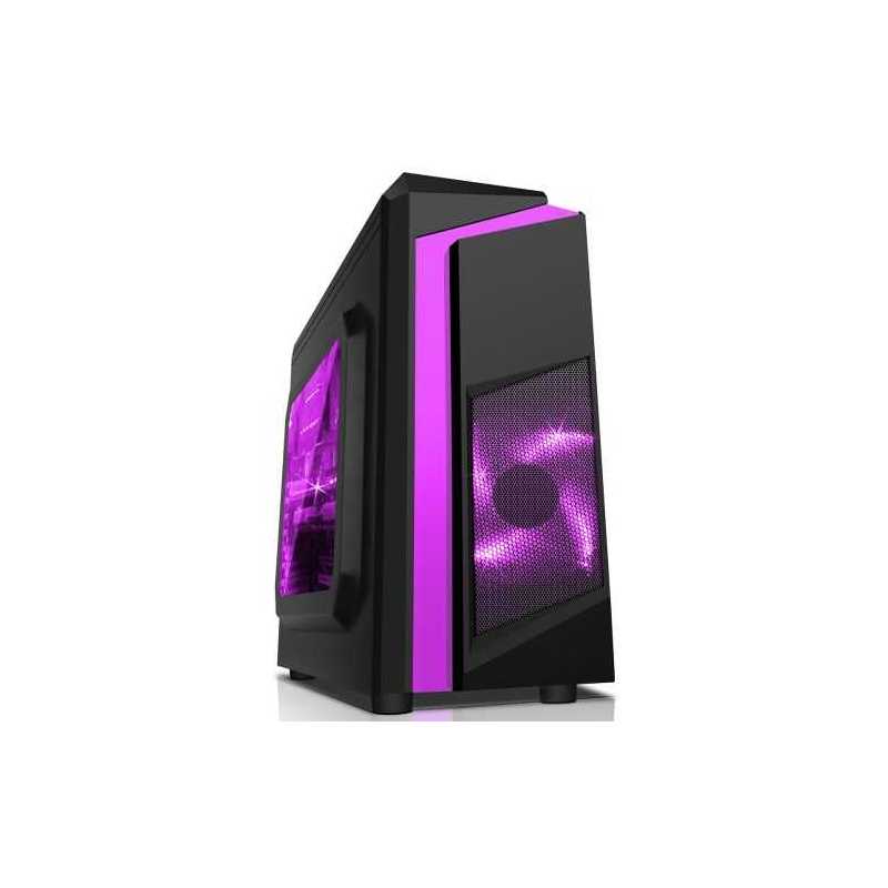 Spire F3 Micro ATX Gaming Case with Windows, No PSU, Purple LED Fan, Black with Purple Stripe, Card Reader