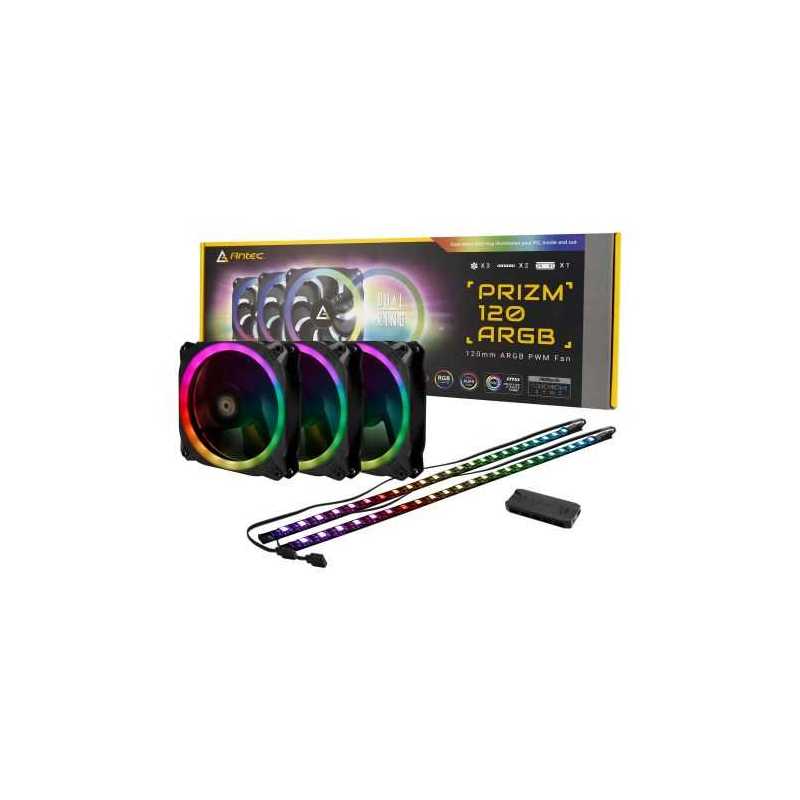 Antec Prizm 120 ARGB PWM RGB Kit, 3 x 12cm Case Fans + LED Strips + Controller