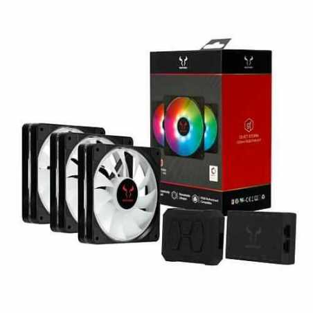 Riotoro Quiet Storm 12cm RGB PWM Fan Kit - 3 x Fans & RGB Controller, 10 Addressable RGB LEDs, Hydraulic Bearing
