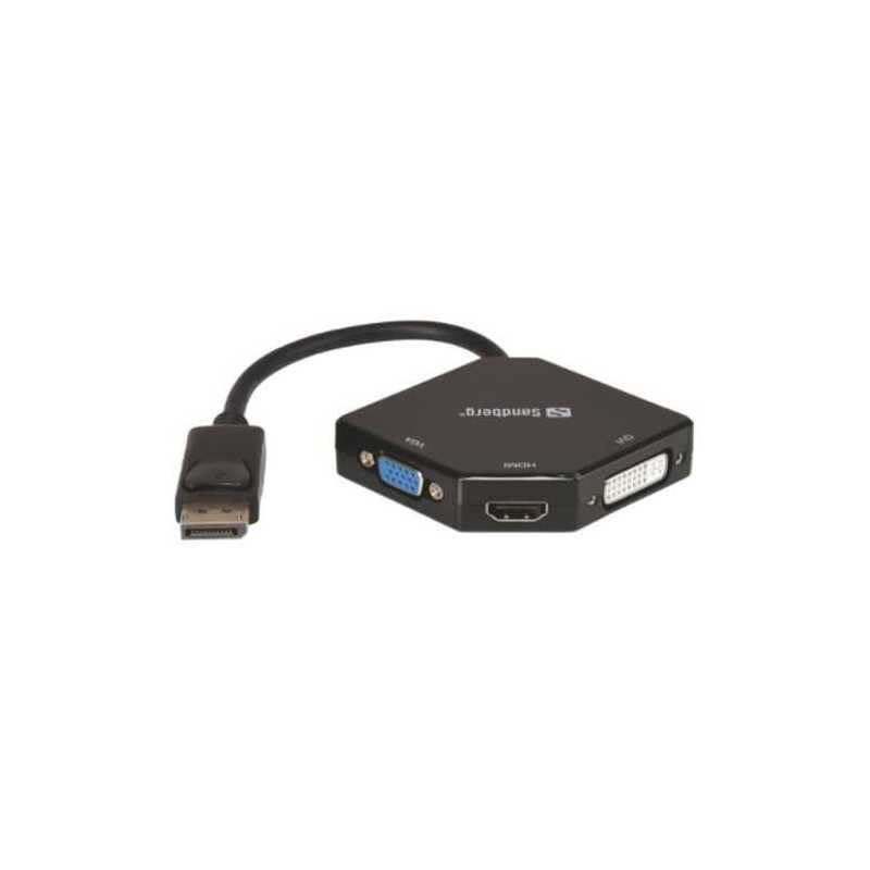 Sandberg DisplayPort Male to HDMI, DVI & VGA Converter Cable, Black, 5 Year Warranty