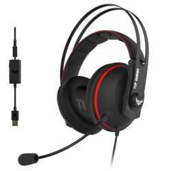 Asus TUF Gaming H7 7.1 Gaming Headset, 53mm Driver, 3.5mm Jack (USB Adapter), Boom Mic, Virtual Surround, Stainless-Steel Headband